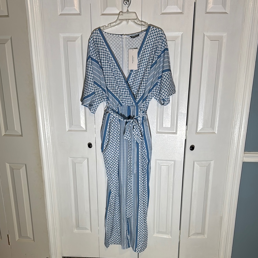 BloomChic Blue and White Patterned Jumpsuit